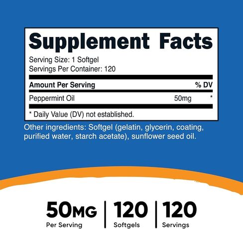 كبسولات هلامية بزيت النعناع من Nutricost (120 SFG) (50 مجم) - خالية من الغلوتين، تم اختبارها بواسطة طرف ثالث وخالية من الكائنات المعدلة وراثيًا in Saudi Arabia