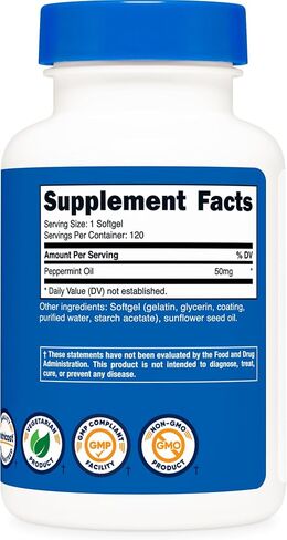 كبسولات هلامية بزيت النعناع من Nutricost (120 SFG) (50 مجم) - خالية من الغلوتين، تم اختبارها بواسطة طرف ثالث وخالية من الكائنات المعدلة وراثيًا in Saudi Arabia