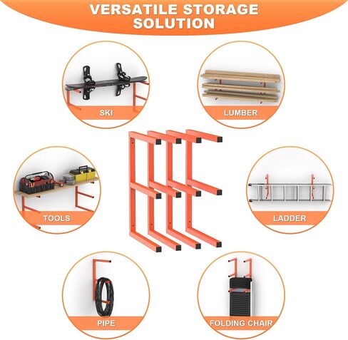 رفوف تخزين الخشب من Ultrawall، رفوف تخزين خشبية مثبتة على الحائط، رفوف تنظيم خشبية معدنية للسقيفة، ورشة العمل، المرآب، تحمل ما يصل إلى 220 رطلًا لكل مستوى (عبوة من 2، برتقالي) in Kuwait