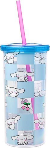 Silver Buffalo Sanrio Hello Kitty and Friends Keroppi Green Checkered Plastic Cold Cup with Lid and Straw, 20 Ounces in Saudi Arabia
