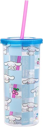 Silver Buffalo Sanrio Hello Kitty and Friends Keroppi Green Checkered Plastic Cold Cup with Lid and Straw, 20 Ounces in Saudi Arabia
