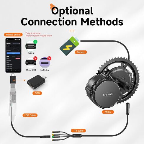 كابل برمجة BAFANG USB-OTG لـ BBS01 BBS02 BBSHD: طقم محرك متوسط ​​متوافق 750W 1000W 500W 350W 250W BBS03 BBS01 8 محرك تحويل الدراجة الكهربائية الممتع، تغيير معلمة سرعة PAS in Kuwait