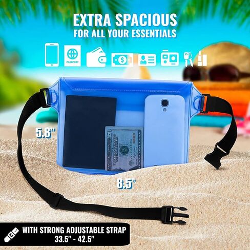 Waterproof Pouch with Waist Strap (2 Pack) | Best Way to Keep Your Phone and Valuables Safe and Dry | Perfect for Boating Swimming Snorkeling Kayaking Beach Pool Water Parks in Saudi Arabia