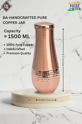 BA Tolip Handcrafted Copper Jars - Capacity ≈50 OZ - Handcrafted Ayurvedic Vessels - Refreshing Hydrated feature- 100% Pure Copper - Bedroom Jars (Cherry) in Saudi Arabia