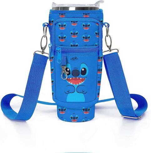 Water Bottle Carrier Holder Sling Bag Sleeve 40 oz Insulated Crossbody Water Bottle Case Cover Pouch with Strap and Pockets for Men/Women Boys Girls Travelling Hiking Camping School, Blue in Saudi Arabia
