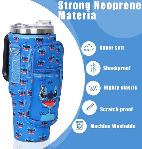 Water Bottle Carrier Holder Sling Bag Sleeve 40 oz Insulated Crossbody Water Bottle Case Cover Pouch with Strap and Pockets for Men/Women Boys Girls Travelling Hiking Camping School, Blue in Saudi Arabia