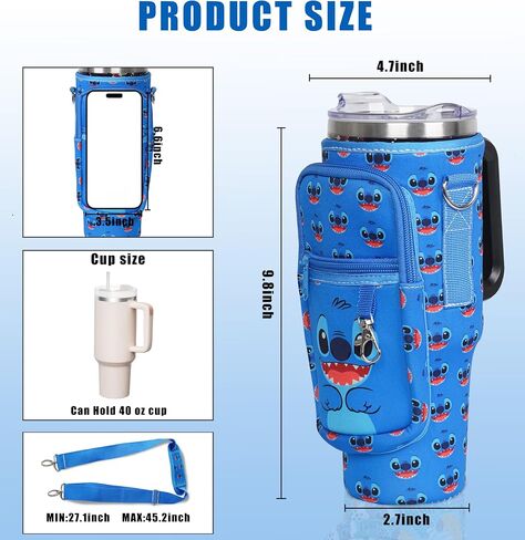 Water Bottle Carrier Holder Sling Bag Sleeve 40 oz Insulated Crossbody Water Bottle Case Cover Pouch with Strap and Pockets for Men/Women Boys Girls Travelling Hiking Camping School, Blue in Saudi Arabia