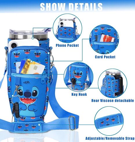 Water Bottle Carrier Holder Sling Bag Sleeve 40 oz Insulated Crossbody Water Bottle Case Cover Pouch with Strap and Pockets for Men/Women Boys Girls Travelling Hiking Camping School, Blue in Saudi Arabia