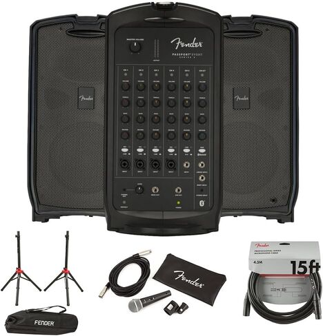 Fender Passport Conference Series 2 Portable 175W Powered PA System Bundle with Fender Compact Speaker Stands, with Bag, P-52S Microphone Kit and Professional Series Cable 15' in Saudi Arabia