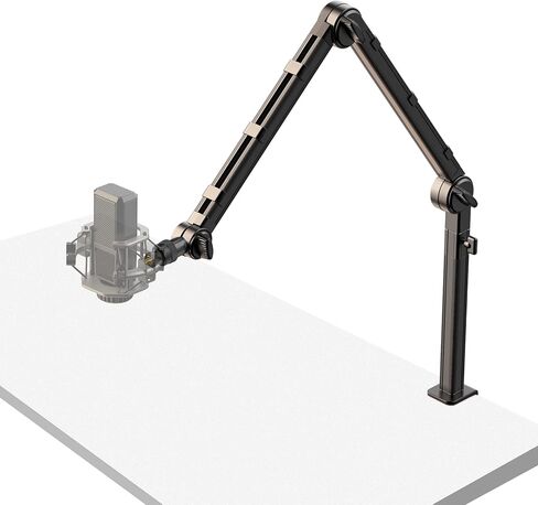 حامل ميكروفون بودكاست لسطح المكتب من ULANZI مع حامل هاتف، حامل ميكروفون مكتبي قابل للتعديل مع قاعدة مرجحة، ذراع بوم، 3/8 بوصة، 1/4 بوصة و2 مشبك ميكروفون لـ Blue Yeti Shure Samson معظم الميكروفونات in Kuwait