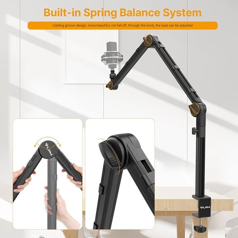 حامل ميكروفون بودكاست لسطح المكتب من ULANZI مع حامل هاتف، حامل ميكروفون مكتبي قابل للتعديل مع قاعدة مرجحة، ذراع بوم، 3/8 بوصة، 1/4 بوصة و2 مشبك ميكروفون لـ Blue Yeti Shure Samson معظم الميكروفونات in Kuwait