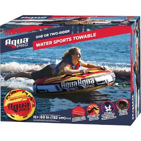Aqua Pro Towable Tube for Water Sports – 1-2 Riders – Deck-Style Inflatable Boat Tube – Yellow/Red