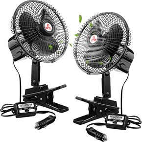 2 Pcs Portable Car Fan with Car Cigarette Lighter Electric Cooling 12 Volt Oscillating Fan 12 Volt Fan Automobile Vehicle 360 Degree Swivel Fan with Clip for Car Truck Supplies, Black (10 Inch)