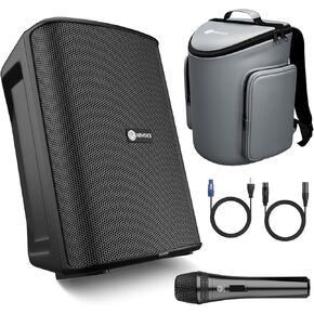 All-in-one Portable PA System with Stereo Sound, Powerful Bass, 2-Way Powered 8"" Bluetooth Speaker with Bag, 800W Karaoke Machine with Mic, BLACK