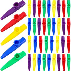 40 Pieces Plastic Kazoos Musical Instruments Colorful Plastic Kazoo Bulk with Kazoo Flute Diaphragms for Birthday Gift Prize Anniversary Party Favors, 5 Colors