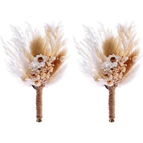 Natural Dried Flowers Boutonniere for Men Wedding Set of 2, Boho Wedding Groom and Groomsmen Boutonniere for Wedding Ceremony Anniversary, Formal Dinner and Fall Vintage Wedding (Forest-01)