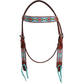 CHALLENGER Horse Horse Western Tack Turquoise Aztec Leather Browband Headstall Show Bridle 78211HB