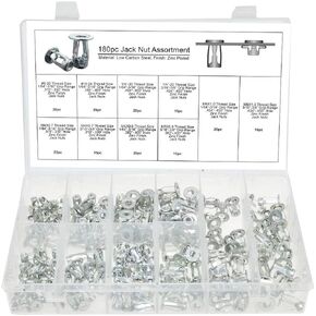 Swordfish 30550 - Metric and SAE Blind Jack Nut Rivet Nut Assortment Nut Insert Kit, size from #6 to 1/4" and M4 to M6, Total 10 sizes, package of 180 pieces