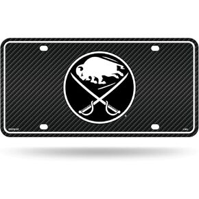 Rico Industries NHL Buffalo Sabers علامة تلقائية معدنية من ألياف الكربون مقاس 8.5 بوصة × 11 بوصة - رائعة للشاحنة/السيارة/سيارات الدفع الرباعي