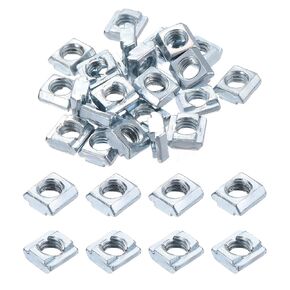uxcell 80Pcs M6 T Nut Tee Sliding Slot Nuts, T-Slot Nut Hammer Nut Block Square Nuts Fastener Carbon Steel Nickel Plated for Aluminum Extrusion Profile 2020 Series