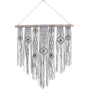 Deco 79 Cotton Macrame Intricately Weaved Wall Decor with Beaded Fringe Tassels, 27" x 1" x 36", Gray