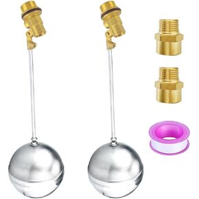 1"G Thread Stainless Steel Float Ball Valve with 1"G Female x 1"NPT Male Adapter Adjustable Water Tank Level Control Valve (Pack of 2)
