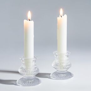Romadedi Glass Candle Holder for Candlestick - 2 Pcs Clear Small Tapered Candle Holder Decor Wedding Table Centerpiece for Candle Sticks Christmas Party Living Room Dinner Advent