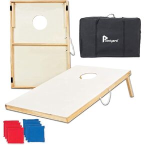 مجموعة Pointyard Outdoor Cornhole Set، مجموعة ألعاب خارجية لتنظيم Cornhole مع 8 أكياس حبوب Cornhole مناسبة لجميع الأحوال الجوية وحقيبة حمل - لعبة لوحة Cornhole المحمولة في الفناء الخلفي للمراهقين والبالغين والأسرة