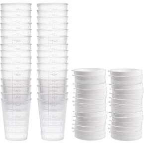 uxcell Measuring Cup 50ml Plastic Graduated Beaker Transparent with Lid for Lab Kitchen liquids 30pcs