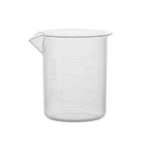 EISCO Plastic Beaker, 100ml - Polypropylene Plastic - Raised Graduations, Tapered Spout - Euro Design