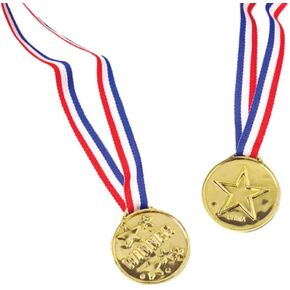 U.S. Toy Plastic Gold Star Winner Medals with Ribbons (12)
