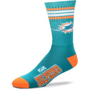 For Bare Feet NFL Youth 4 Stripe Deuce Crew Socks-Miami Dolphins-Youth