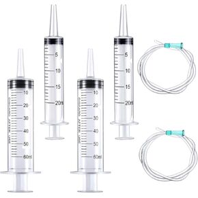 Large Syringe Plastic Liquid Measuring 20ml 60ml with 13 Inch Tubing for Feeding Pets Kitten Puppy, Scientific Labs, Measuring, Watering, Refilling, Filtration, Oil or Glue Applicator Tools
