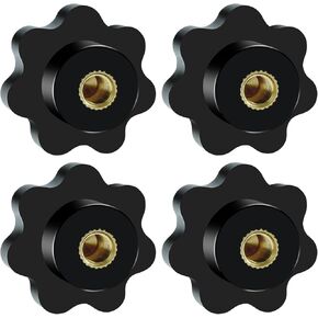4 Pcs M6 Knurled Thread Clamping Knob, Plum 7 Star Knob Shaped Hand Grips Screw-On Type Thru Threaded Knob Nuts