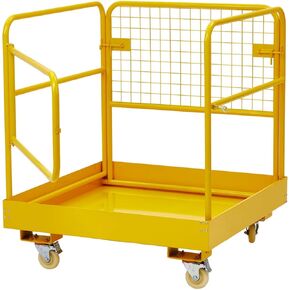 Forklift Safety Cage, 36"x36" inch Heavy Duty Collapsible Forklift Work Platform, 1200LBS Capacity with 4 Universal Wheels Aerial Platform Collapsible Lift Basket Aerial Rails for Lifting Loader