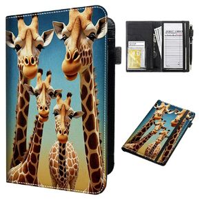 Server Books for Waitress,BEOTIWAD Leather Waiter Books Server Wallet with Zipper and Check Book Holder Money Pocket Personal Organizer Wallet Fit Server Aprons,Giraffe