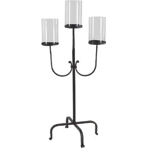 Deco 79 Traditional Three-Light Candelabra, 12" W x 28" H, Black, Clear