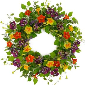 20 inches Artificial Spring Summer Hydrangea Wreath with Green Eucalyptus Leaves and White Hydrangea for Front Door Indoor Outdoor Farmhouse Wall Decor, White Gift Box Included