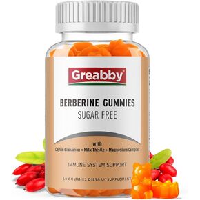 Berberine Supplement Gummies 1200mg, Sugar Free Berberine with Ceylon Cinnamon, Milk Thistle, Immune Function Support, 60 Organic Gummies for 1 Month Supply