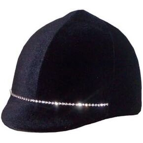 Equestrian Riding Helmet Cover - Rhinestone Black Velvet