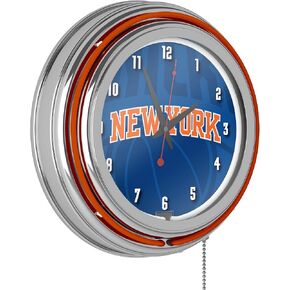 Trademark Gameroom NBA Chrome Double Rung Neon Clock - Fade - New York Knicks