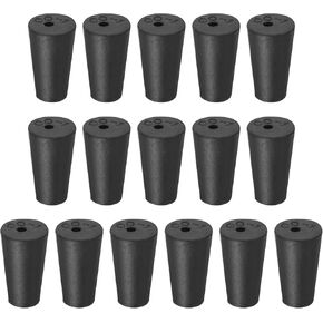 MECCANIXITY Rubber Tapered Plug 16mm to 20mm Solid Test Tubes Bungs Stopper with Hole Black for Lab Home 16 Pieces