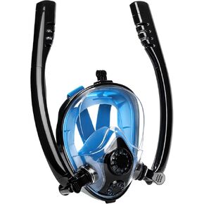 Adult Full Face Snorkel Mask,Waterproof Dual Breathing Tubes,Patented Design,Breathing Through The Nose,Professional Snorkeling Gear for Vacation,Mountable Action Camera