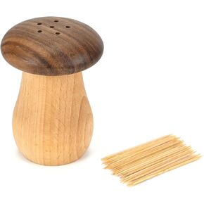 Cute Wooden Toothpick Holder Mushroom Shape Toothpick Dispenser Container for Home Kitchen Restaurant Bar Accessories (With Toothpicks)