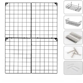 MOOACE Grid Photo Wall with Baskets, Wire Wall Grid Panel 4 Piece, Wall DIY Decor Photo Memo Picture Hanging Display, 32.7'' x 23.8''