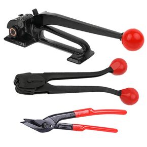 Heavy Duty Steel Strapping Tensioner Cutter Sealer Packaging Strapping Banding Tool Kit SET, Tensioner and Banding Cutter for 3/8" to 3/4" Strap, Sealer for 3/4" Steel