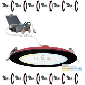 NUWATT 12 Pack, 6 Inch 2 HOUR FIRE RATED LED Recessed Lighting, Selectable 2700K/3000K/3500K/4000K/5000K, 1200 Lumen, Dimmable Wafer Lights, IC Rated, Canless Black LED Ceiling Light, No Tenmat Needed