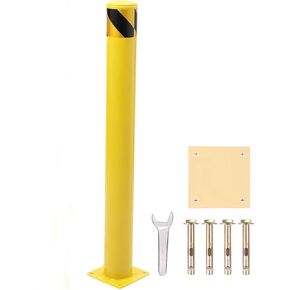 Safety Bollard Post, 42 Inch Steel Bollard Driveway Barrier with 4 Anchor Bolts, 4.5 Inch Diameter Steel Pipe Parking Bollard Yellow Powder Coated for Warehouse, 2 Pack