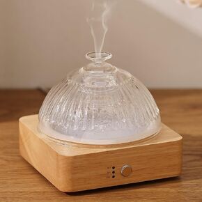 Glass Essential Oil Diffuser with Glass Reservoir & Wood Base, 200ml Ultrasonic Lock Color Timer Auto-Off 7 Color Light Aroma Glass Dome Diffuser for Home Office Bedroom Yoga - Dark Brown
