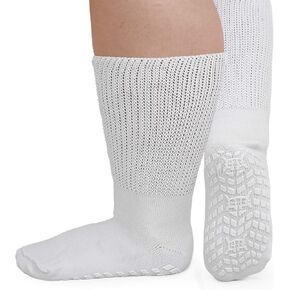 ZAKASA Extra Wide Socks for Swollen Feet, Non Slip Diabetic Socks for Men Women Super Wide Hospital Socks with Grips